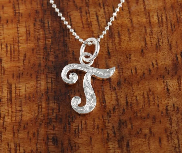 Sterling Silver Hawaiian Scroll Engraved Script Initial Pendant (Chain Sold Separately)