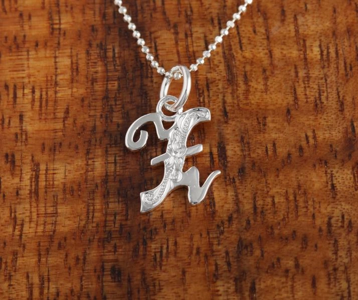 Sterling Silver Hawaiian Scroll Engraved Script Initial Pendant (Chain Sold Separately)