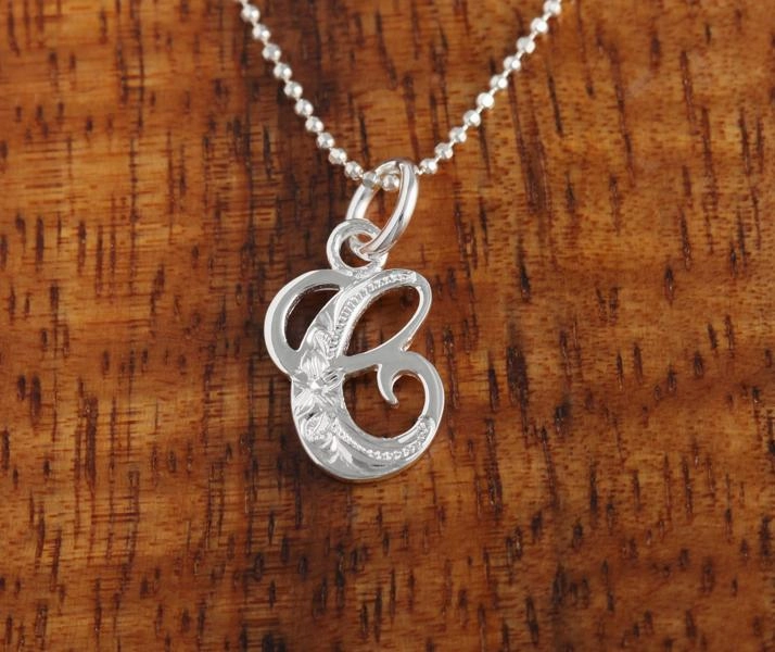 Sterling Silver Hawaiian Scroll Engraved Script Initial Pendant (Chain Sold Separately)