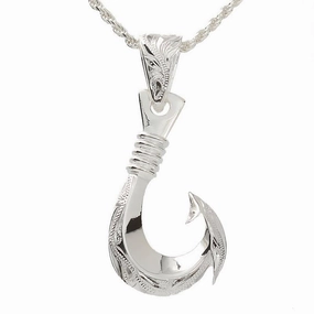 Sterling Silver Hawaiian Scroll Fish Hook Pendant (Chain Sold Separately)
