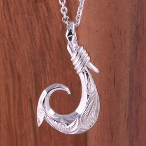 Sterling Silver Hawaiian Scroll Fish Hook Pendant (Chain Sold Separately)