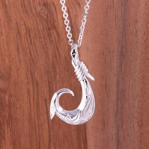 Sterling Silver Hawaiian Scroll Fish Hook Pendant (Chain Sold Separately)