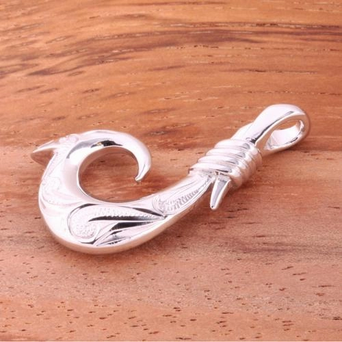 Sterling Silver Hawaiian Scroll Fish Hook Pendant (Chain Sold Separately)