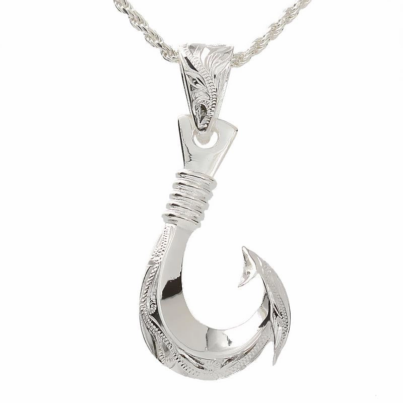Sterling Silver Hawaiian Scroll Fish Hook Pendant (Chain Sold Separately)