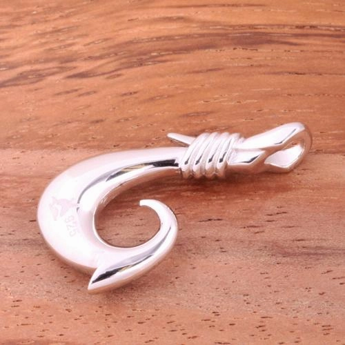 Sterling Silver Hawaiian Scroll Fish Hook Pendant (Chain Sold Separately)