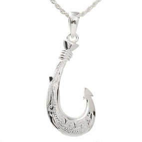 Sterling Silver Hawaiian Scroll Fish Hook Pendant (Chain Sold Separately)