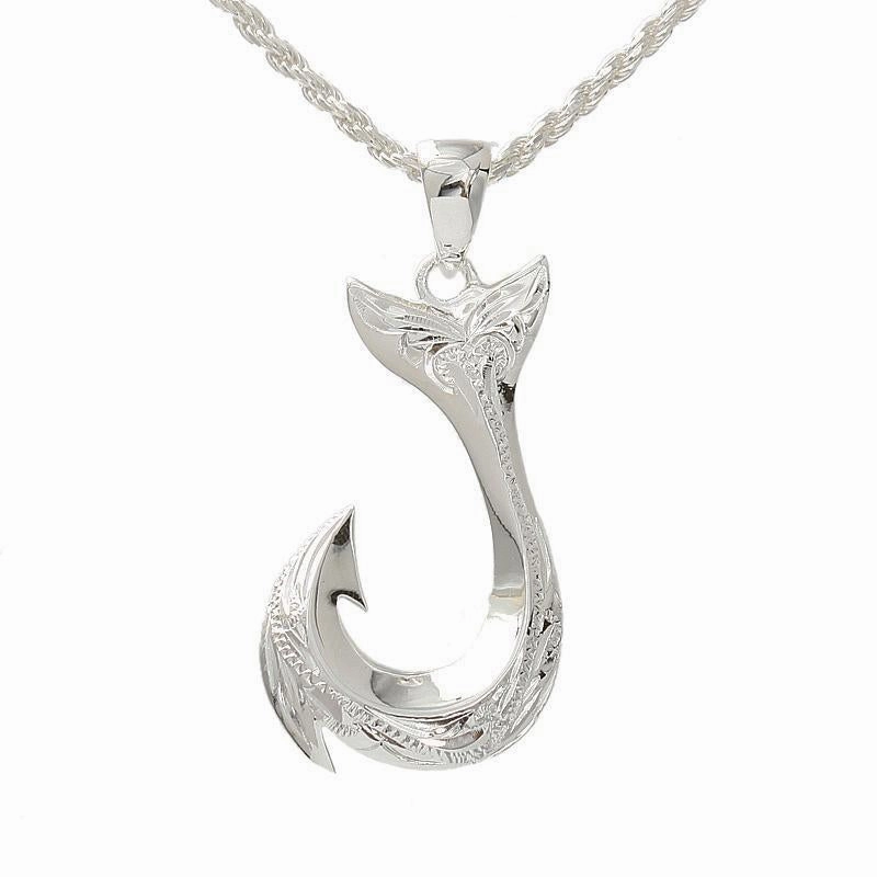Sterling Silver Hawaiian Scroll Fish Hook Pendant (S/M/L) (Chain Sold Separately)