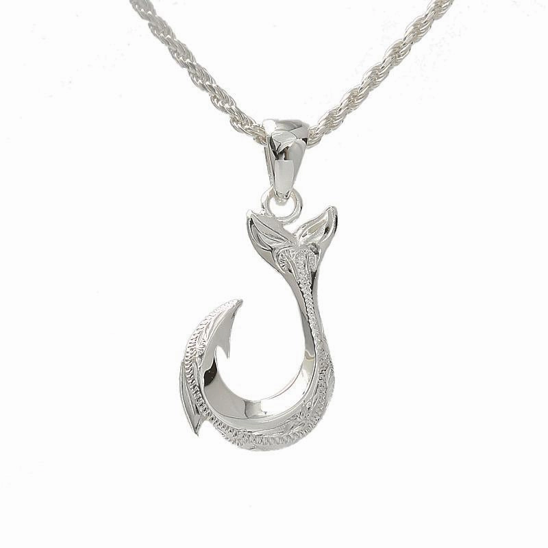 Sterling Silver Hawaiian Scroll Fish Hook Pendant (S/M/L) (Chain Sold Separately)