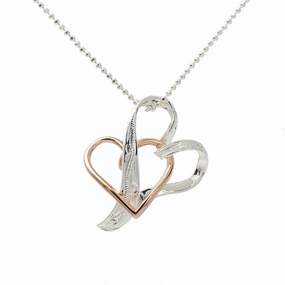 Sterling Silver Hawaiian Scroll Heart and Pink Gold Plated Heart Pendant (Chain Sold Separately)