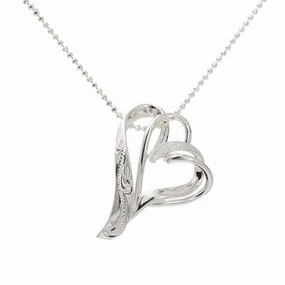 Sterling Silver Hawaiian Scroll Heart and Plain Heart Pendant (Chain Sold Separately)
