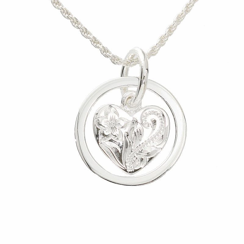 Sterling Silver Hawaiian Scroll Heart in Ring Pendant (Chain Sold Separately)