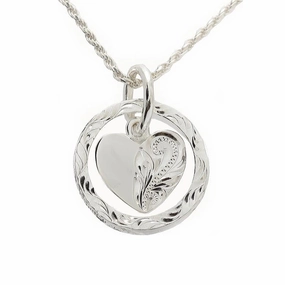 Sterling Silver Hawaiian Scroll Heart in Ring Pendant (Chain Sold Separately)