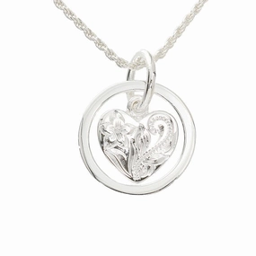 Sterling Silver Hawaiian Scroll Heart in Ring Pendant (Chain Sold Separately)