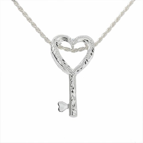 Sterling Silver Hawaiian Scroll Heart Key Pendant (Chain Sold Separately)