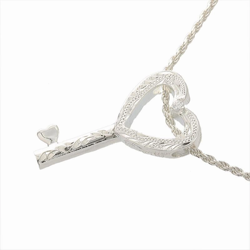 Sterling Silver Hawaiian Scroll Heart Key Pendant (Chain Sold Separately)