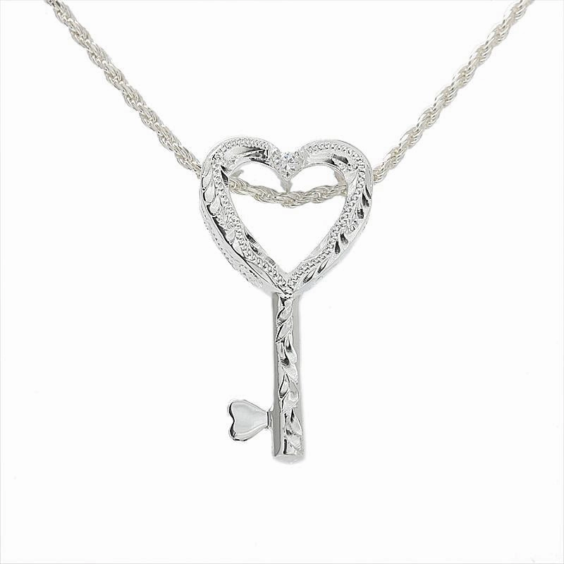 Sterling Silver Hawaiian Scroll Heart Key Pendant (Chain Sold Separately)