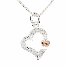 Sterling Silver Hawaiian Scroll Heart with CZ and Pink Gold Plated Heart Pendant (Chain Sold Separately)