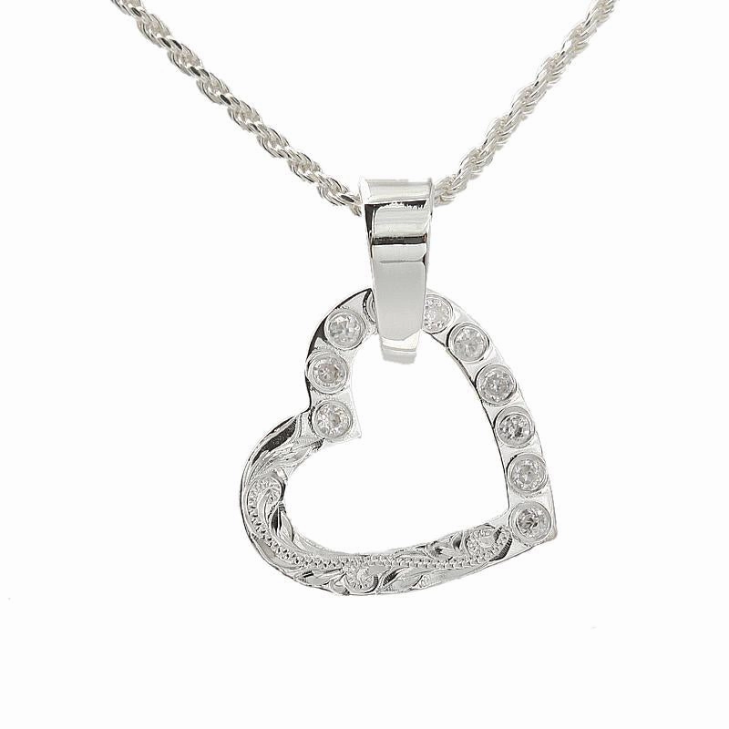 Sterling Silver Hawaiian Scroll Heart with CZ Pendant (Chain Sold Separately)