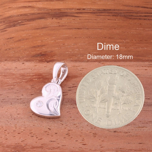 Sterling Silver Hawaiian Scroll Heart with CZ Pendant (Chain Sold Separately)