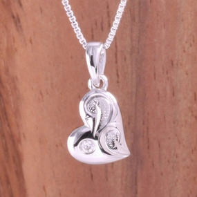 Sterling Silver Hawaiian Scroll Heart with CZ Pendant (Chain Sold Separately)