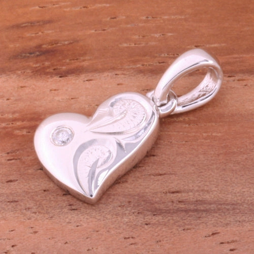 Sterling Silver Hawaiian Scroll Heart with CZ Pendant (Chain Sold Separately)