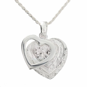 Sterling Silver Hawaiian Scroll Heart with Plain Heart Pendant (Chain Sold Separately)