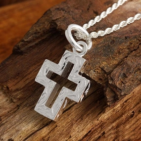 Sterling Silver Hawaiian Scroll Hollow Cross Pendant (Chain Sold Separately)