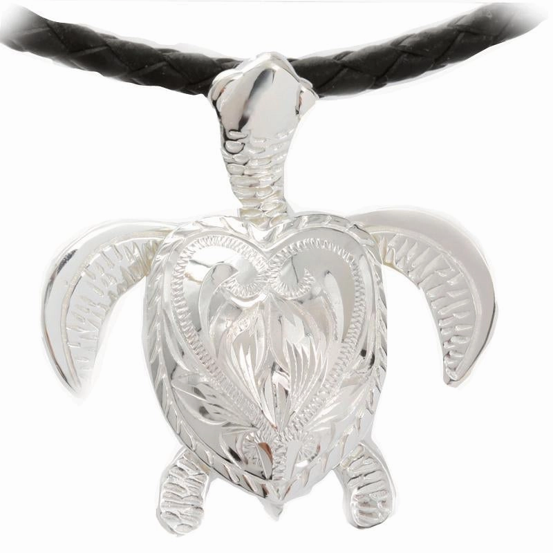 Sterling Silver Hawaiian Scroll Honu (Hawaiian Turtle) Moveable Legs Pendant (XL) (Chain Sold Separately)
