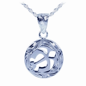 Sterling Silver Hawaiian Scroll Honu (Turtle) Plate Pendant (Chain Sold Separately)