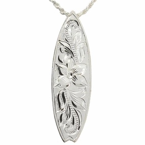 Sterling Silver Hawaiian Scroll Long Board Pendant (S/M) (Chain Sold Separately)
