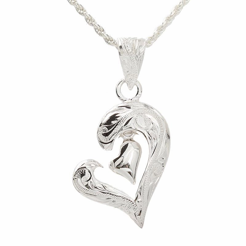 Sterling Silver Hawaiian Scroll Open Heart with Plain Heart Pendant (Chain Sold Separately)