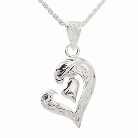 Sterling Silver Hawaiian Scroll Open Heart with Plain Heart Pendant (Chain Sold Separately)
