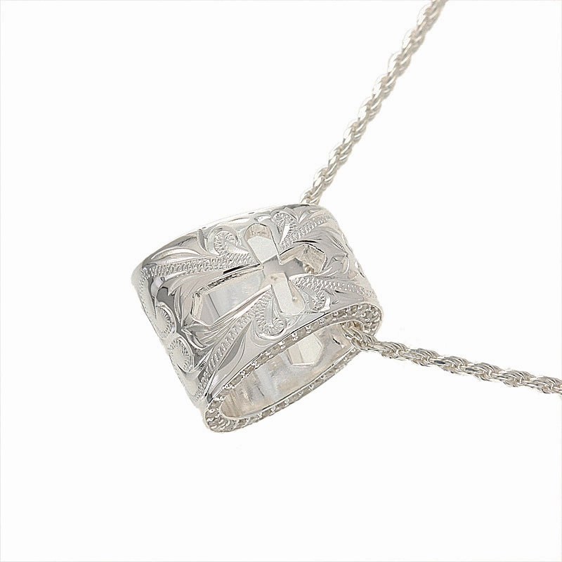Sterling Silver Hawaiian Scroll Outline of Cross Ladder Barrel Pendant (Chain Sold Separately)