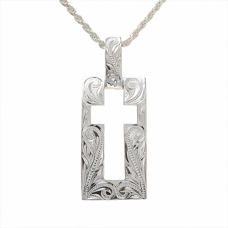 Sterling Silver Hawaiian Scroll Outline of Cross Plate Pendant (Chain Sold Separately)