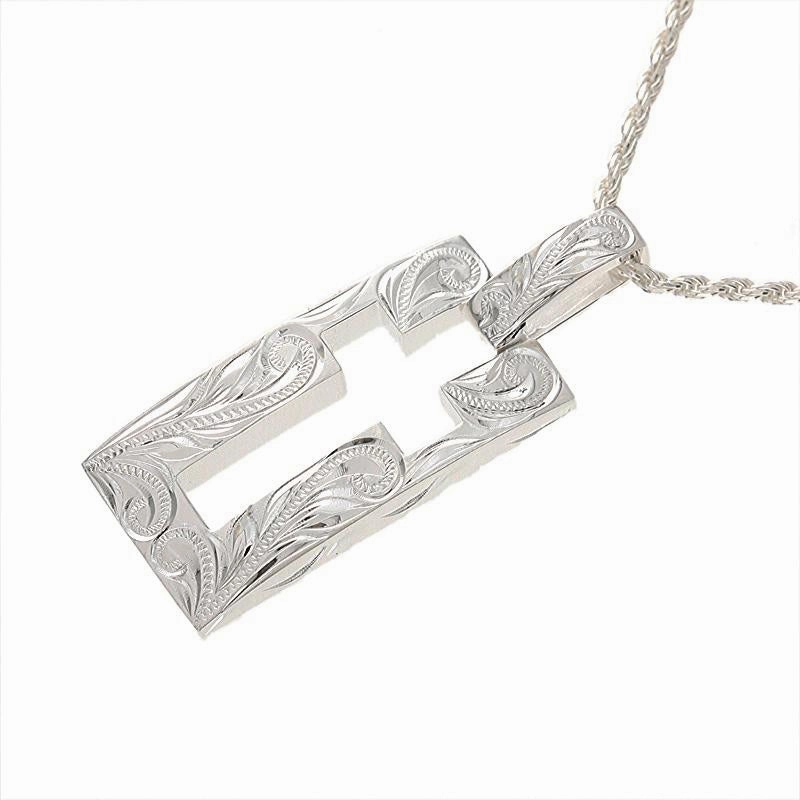 Sterling Silver Hawaiian Scroll Outline of Cross Plate Pendant (Chain Sold Separately)