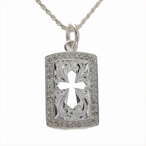 Sterling Silver Hawaiian Scroll Outline of Cross with CZ Plate Pendant (Chain Sold Separately)