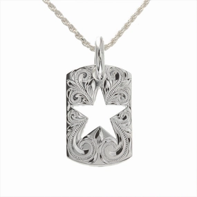 Sterling Silver Hawaiian Scroll Outline of Star Plate Pendant (Chain Sold Separately)