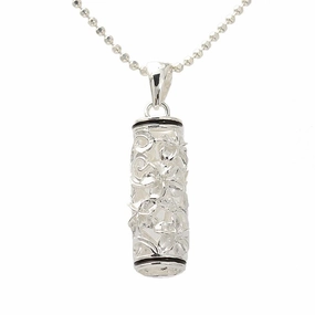 Sterling Silver Hawaiian Scroll Plumeria Black Border Tube Pendant (Chain Sold Separately)
