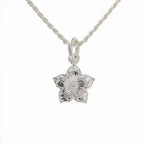 Sterling Silver Hawaiian Scroll Plumeria with CZ Pendant (Chain Sold Separately)