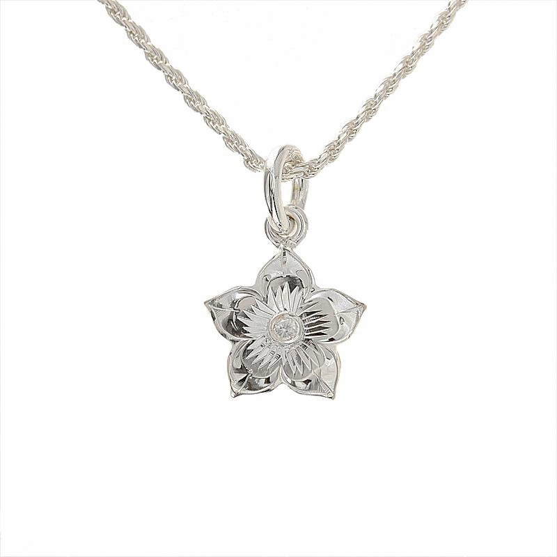Sterling Silver Hawaiian Scroll Plumeria with CZ Pendant (Chain Sold Separately)