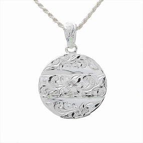 Sterling Silver Hawaiian Scroll Raised Circle Plate Pendant (Chain Sold Separately)