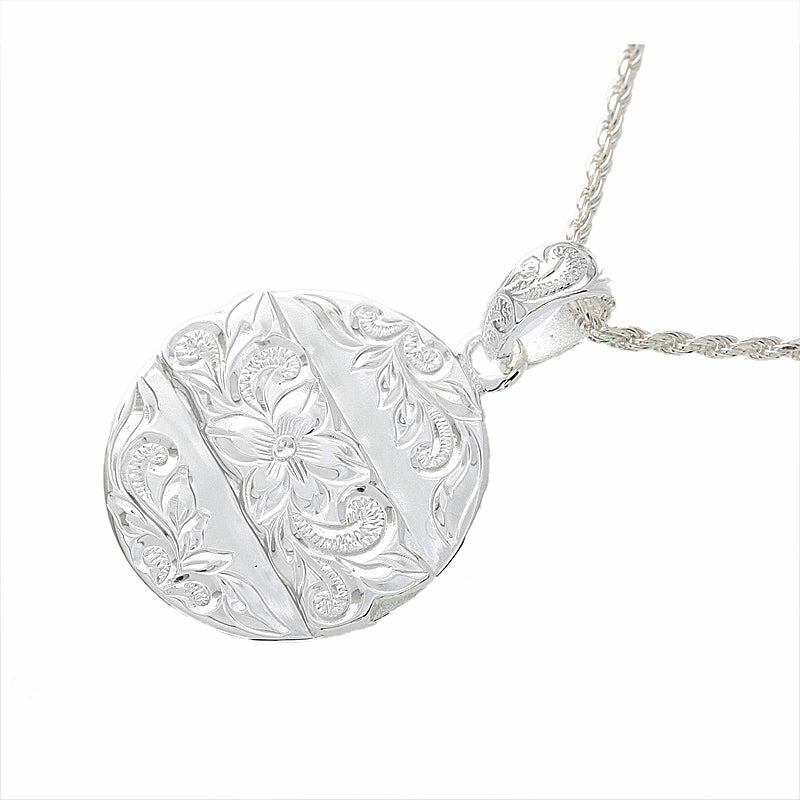 Sterling Silver Hawaiian Scroll Raised Circle Plate Pendant (Chain Sold Separately)