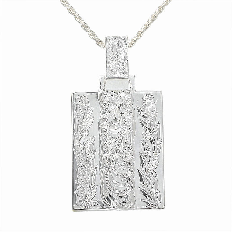 Sterling Silver Hawaiian Scroll Raised Vertical Plate Pendant (Chain Sold Separately)