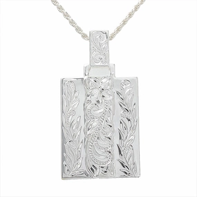 Sterling Silver Hawaiian Scroll Raised Vertical Plate Pendant (Chain Sold Separately)