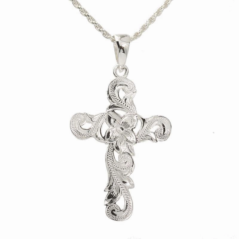 Sterling Silver Hawaiian Scroll See Through Cross Pendant (Chain Sold Separately)