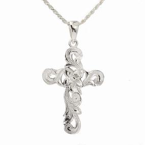 Sterling Silver Hawaiian Scroll See Through Cross Pendant (Chain Sold Separately)