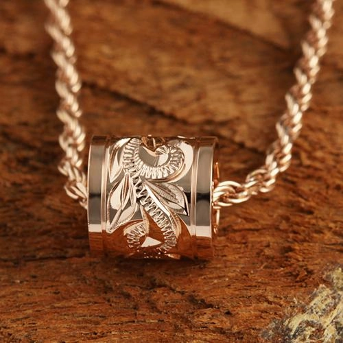 Sterling Silver Hawaiian Scroll Smooth Edge Barrel Pendant (Silver/Pink Gold/Yellow Gold) (S/M) (Chain Sold Separately)