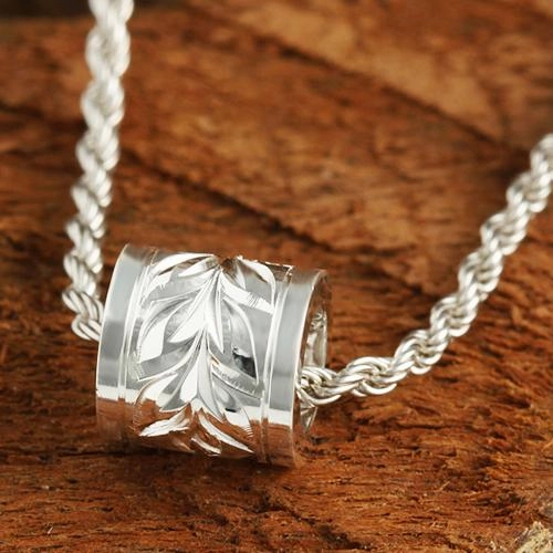 Sterling Silver Hawaiian Scroll Smooth Edge Barrel Pendant (Silver/Pink Gold/Yellow Gold) (S/M) (Chain Sold Separately)