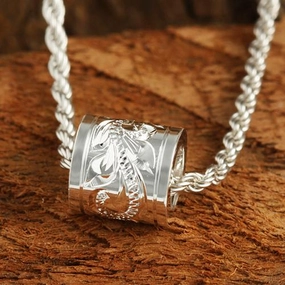Sterling Silver Hawaiian Scroll Smooth Edge Barrel Pendant (Silver/Pink Gold/Yellow Gold) (S/M) (Chain Sold Separately)