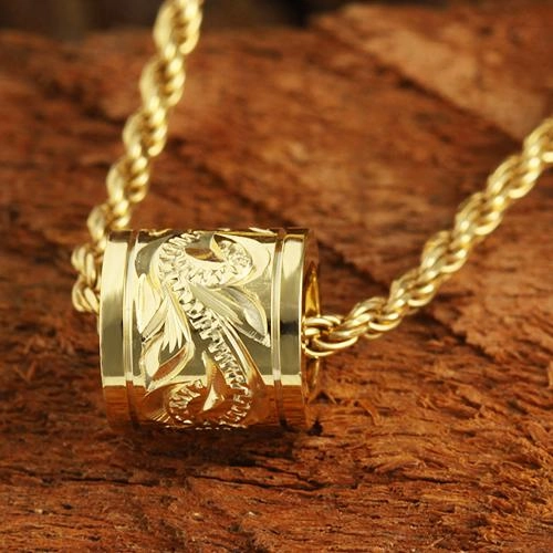 Sterling Silver Hawaiian Scroll Smooth Edge Barrel Pendant (Silver/Pink Gold/Yellow Gold) (S/M) (Chain Sold Separately)